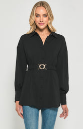 SOGNA COL Textured Fabric Shirt Dress with Metal Buckle Detail  STO632B